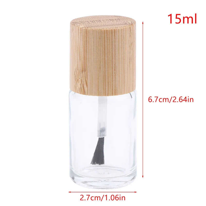 Glass Nail Oil Bottle with Bamboo Brush Cap | 5ml 10ml 15ml Nail Oil Bottle Qme 15ml