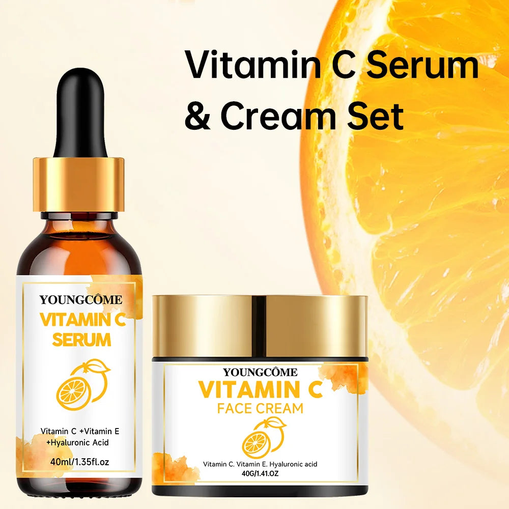YOUNGCOME Vitamin C Brightening Face Cream & Serum Set Vitamin C Face Serum Qst