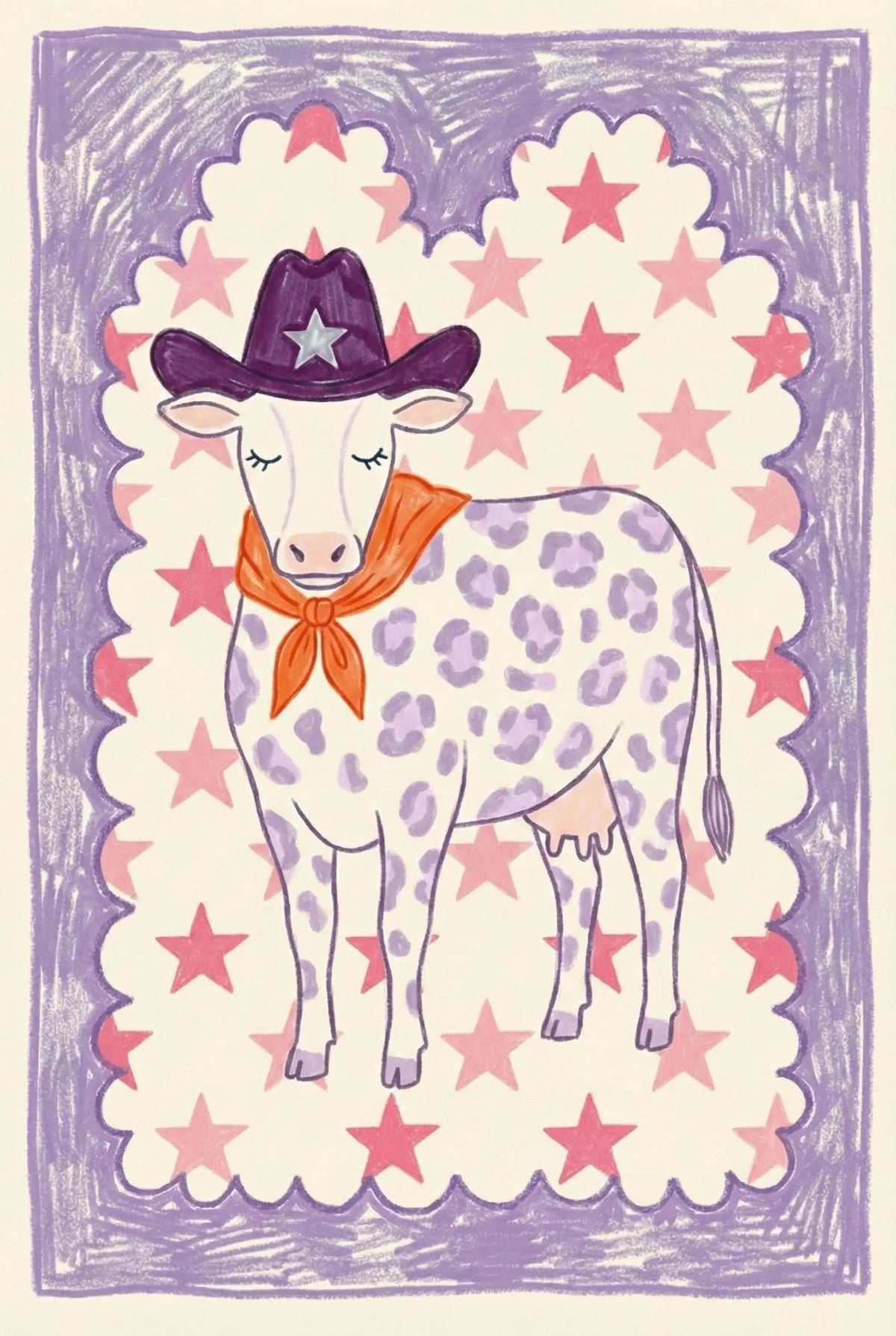 Pink Cowgirl Cow Nursery Canvas Wall Art – Farm Animal Print Nursery Canvas Print Qst 50X70cm No Framed 1