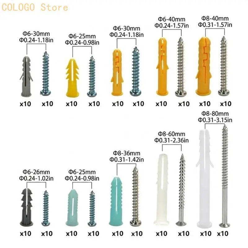 200-Piece M2 Screw & Expansion Sleeve Indoor Mounting Kit Screw & Anchor Kit Qme