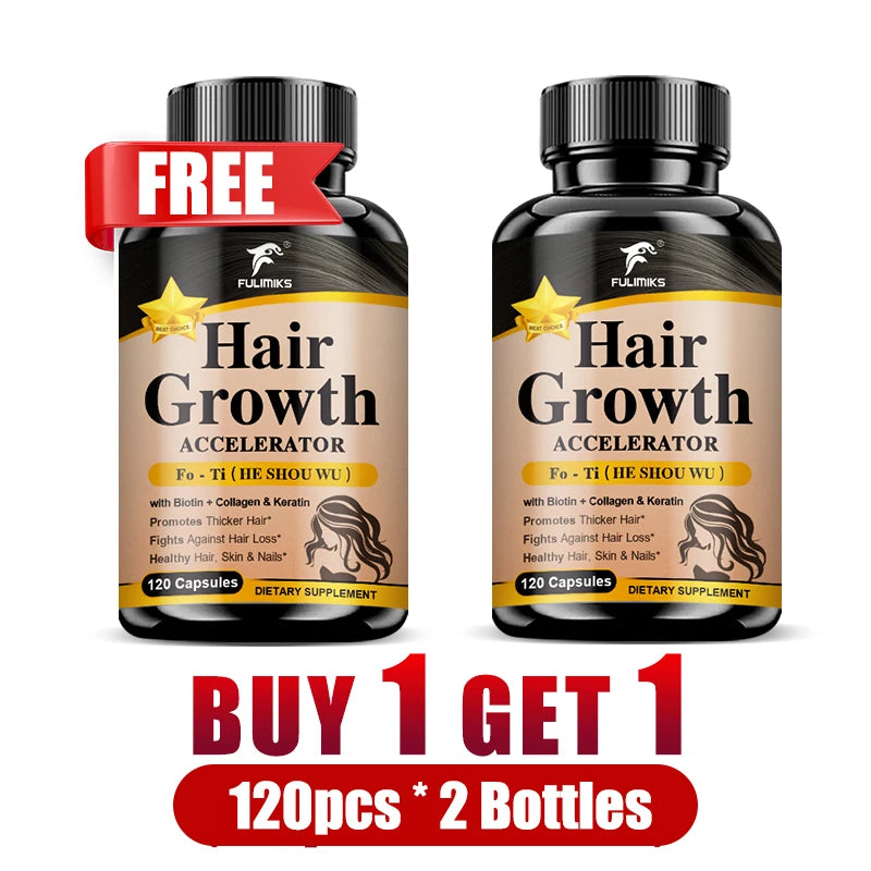 Hair Growth Supplement Capsules – Fo-Ti Root & Ginger Extract Hair Growth Supplement Qst 2 Bottles-120pcs