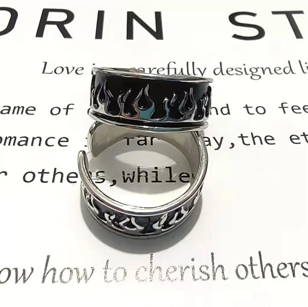Retro Flame Fire Stainless Steel Ring – Punk Gothic Unisex Punk Gothic Ring Qme