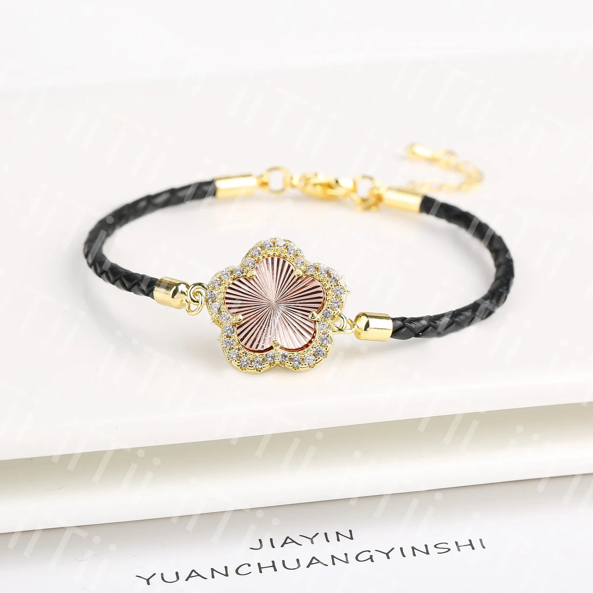 Zirconia Flower Leather Braided Bracelet for Women | 39 Colors Fashion Bracelet Qme Color 1