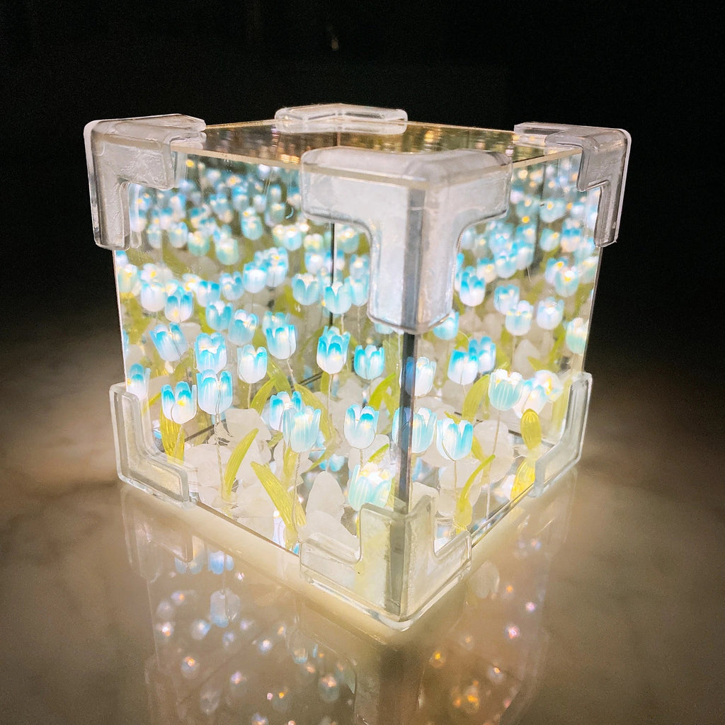 DIY Tulip Cube Nightlight Lamp & Mirror 2-in-1 | 20 Tulips Decorative Nightlight Qme Blue