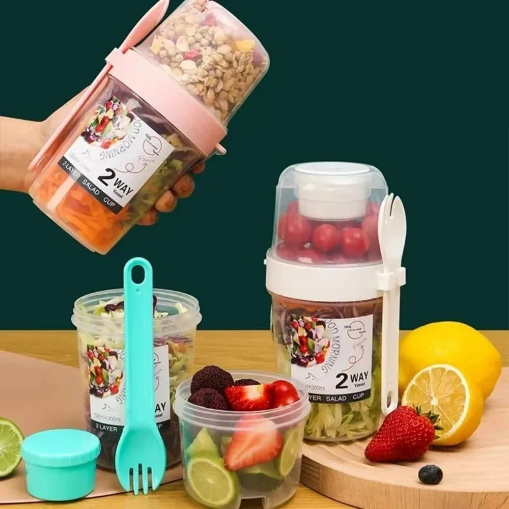 Portable Double Layer Salad Cup – Yogurt, Oats & Fruit Portable Food Container Qme