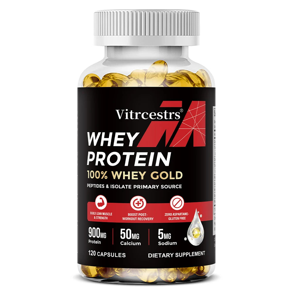 Whey Protein Capsules 900mg – Non-GMO, Gluten-Free | DAITEA Protein Supplement Qst 120 count-1 bottle