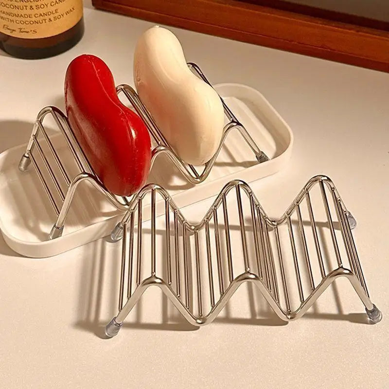 Wave Stainless Steel Soap Dish with Drain | Bathroom Organizer Soap Dish Qme