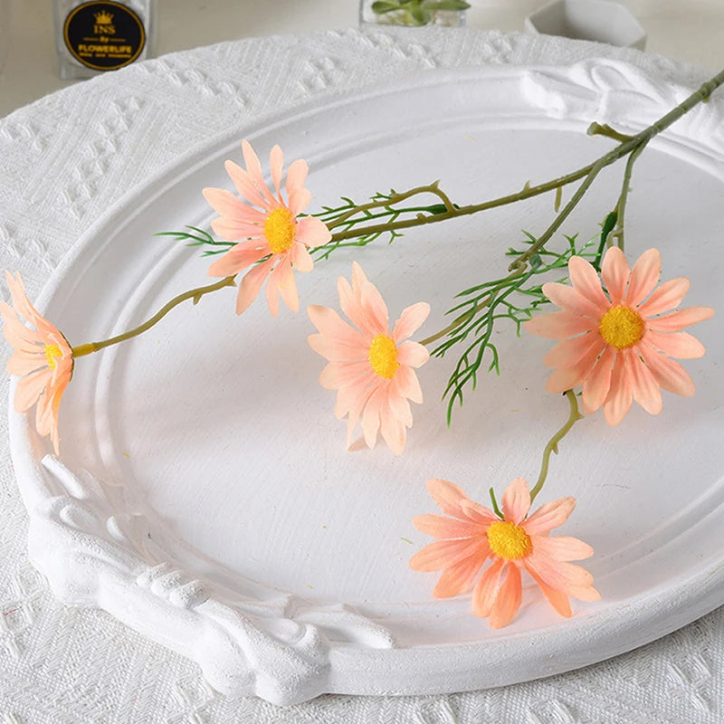 5-Head Silk Chamomile Artificial Flowers – Home & Wedding Décor Artificial Silk Flowers Qst A9