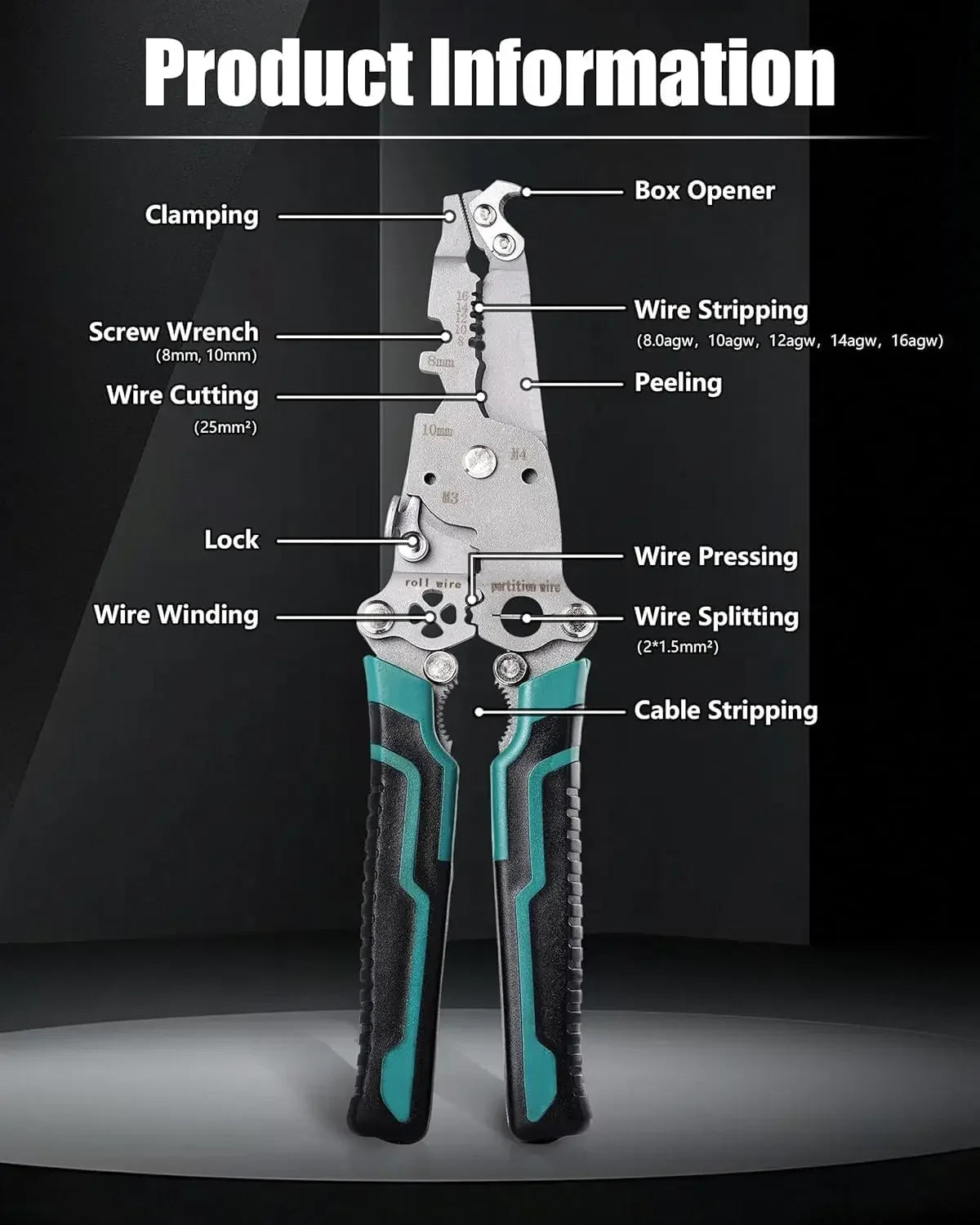 18-in-1 Foldable Wire Stripper Crimper & Cable Cutter Pliers Multi-Tool Pliers Qme