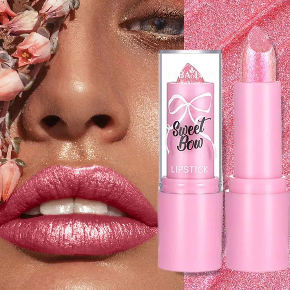 Metallic Pink Glitter Lipstick – Long-Lasting Diamond Shine Glitter Lipstick Qme