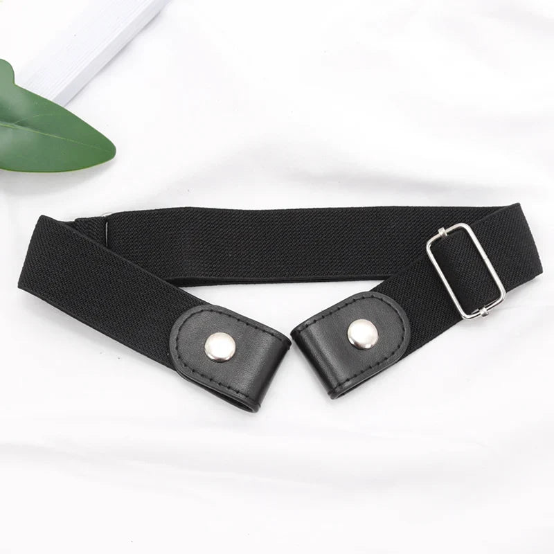 Women's Buckle-Free Elastic Waist Belt – Adjustable, 7 Colors Elastic Waist Belt Qme black