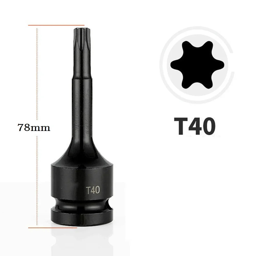 Torx Screwdriver Bits 1/2" Square Drive Socket Adapter T20–T70 Screwdriver Bit Set Qme T40