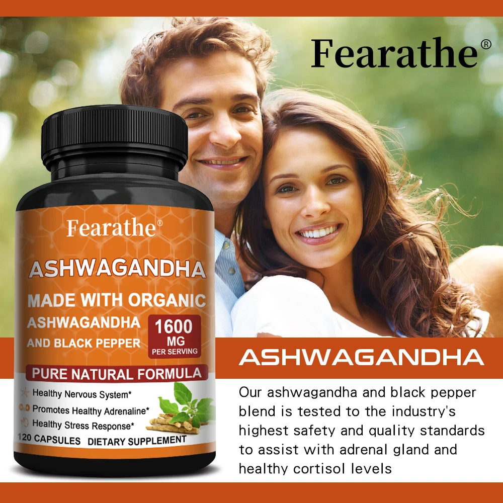 Organic Ashwagandha 1600mg Capsules with Black Pepper – Vegan Herbal Supplement Qst