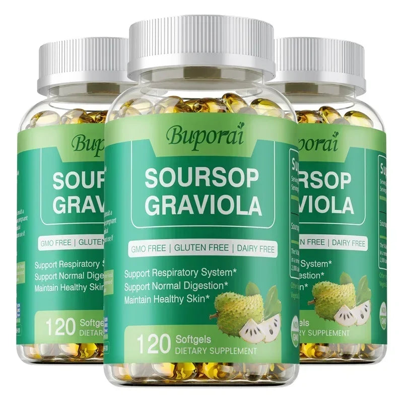 Soursop Graviola Capsules – Immune & Cell Support Supplement Herbal Supplement Qst 120 Capsule-3bottles