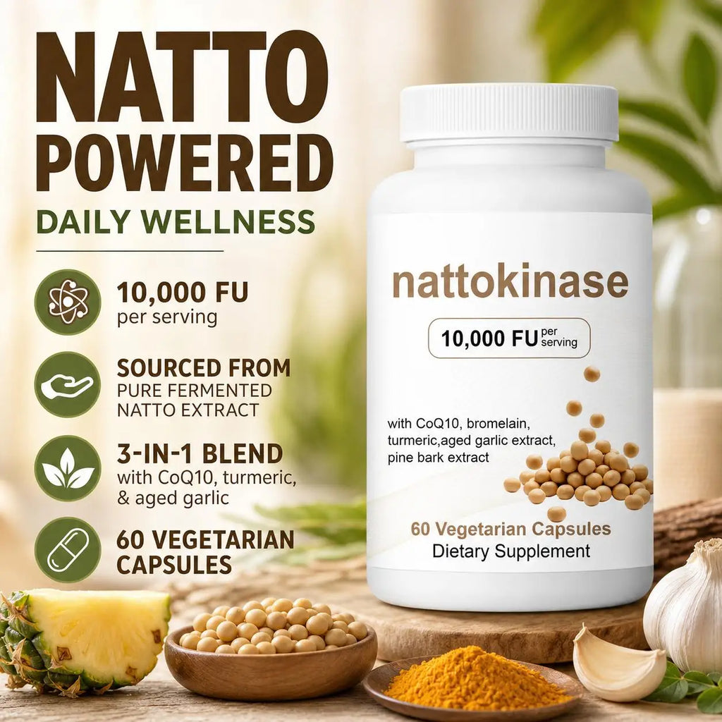 Nattokinase 10000 FU CoQ10 Bromelain Turmeric – 60 Veggie Caps Cardiovascular Supplement Qst