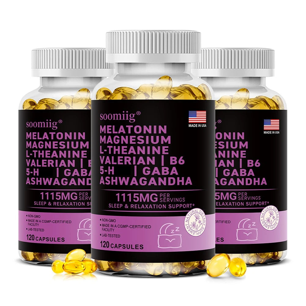 SOOMIIG 12-in-1 Melatonin 5mg Sleep Capsules – Vegan Non-GMO Sleep Supplement Qst 120 count - 3 bottle