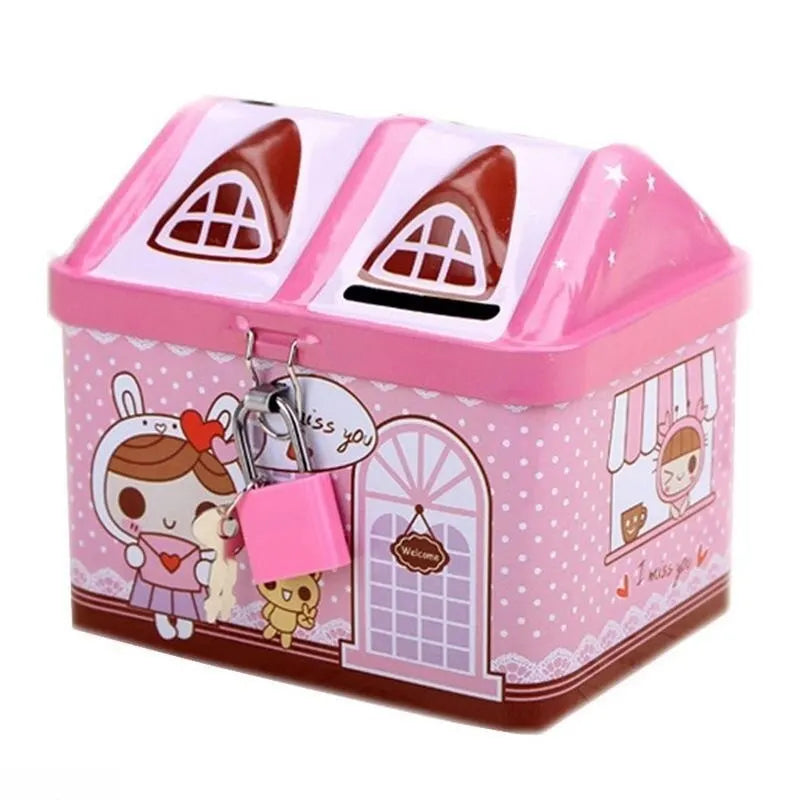 Cute Bear House Coin Bank – Kids' Metal Piggy Bank Gift Kids Coin Bank Qme pink
