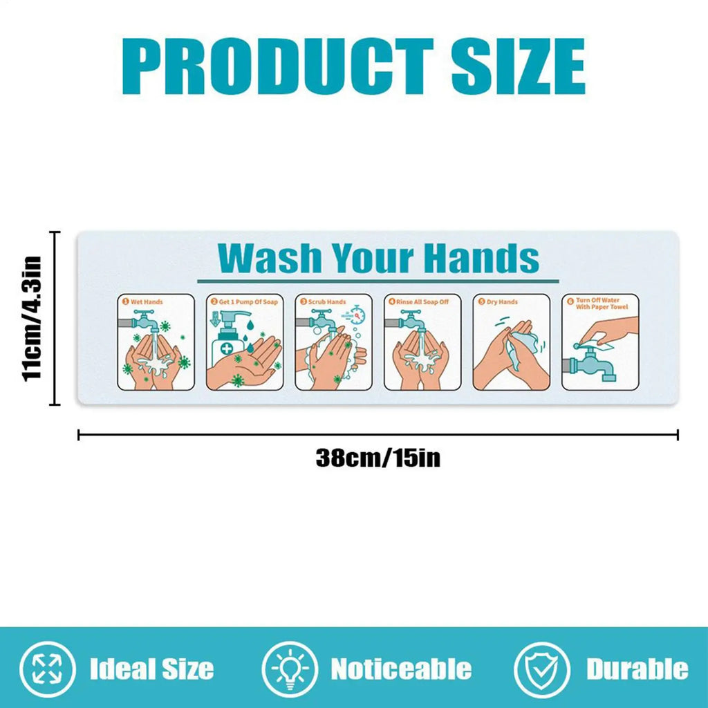 Hand Wash Instruction Sign – Matte Adhesive Handwashing Guide Hygiene Instruction Sign Qme