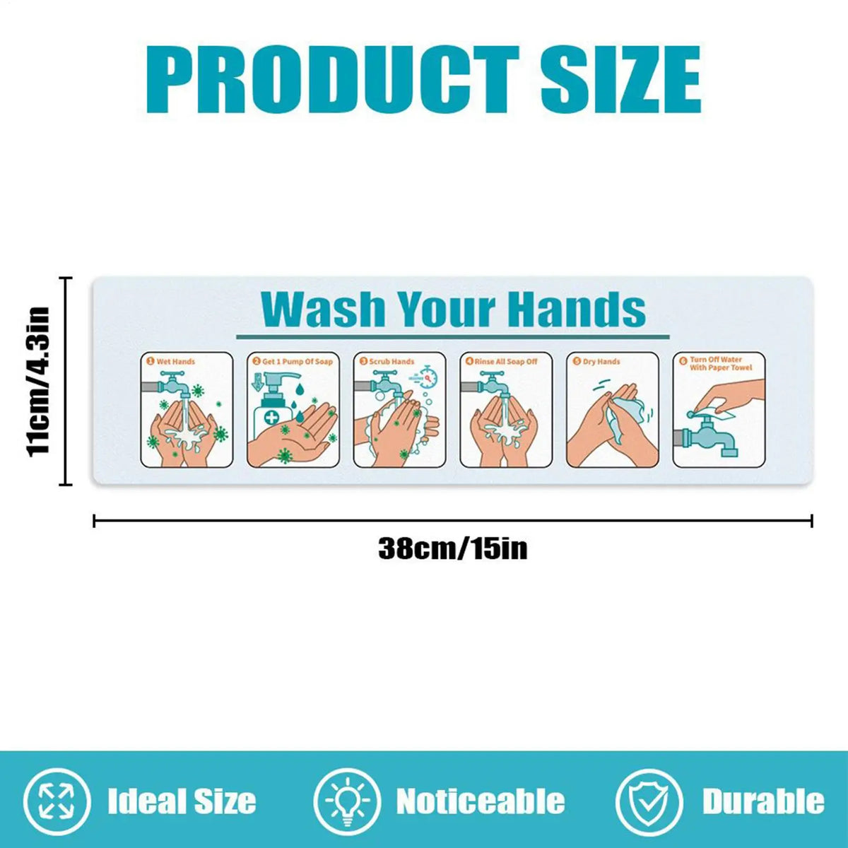 Hand Wash Instruction Sign – Matte Adhesive Handwashing Guide Hygiene Instruction Sign Qme