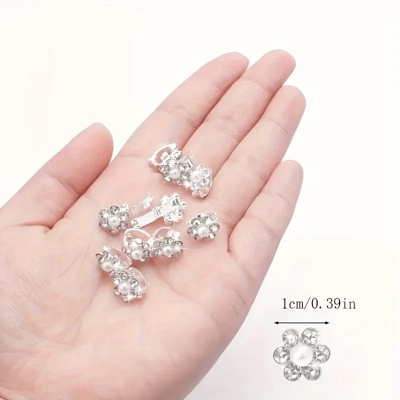 10-Piece Rhinestone Flower Mini Hair Clips – Bridal & Daily Flower Hair Clip Set Qme