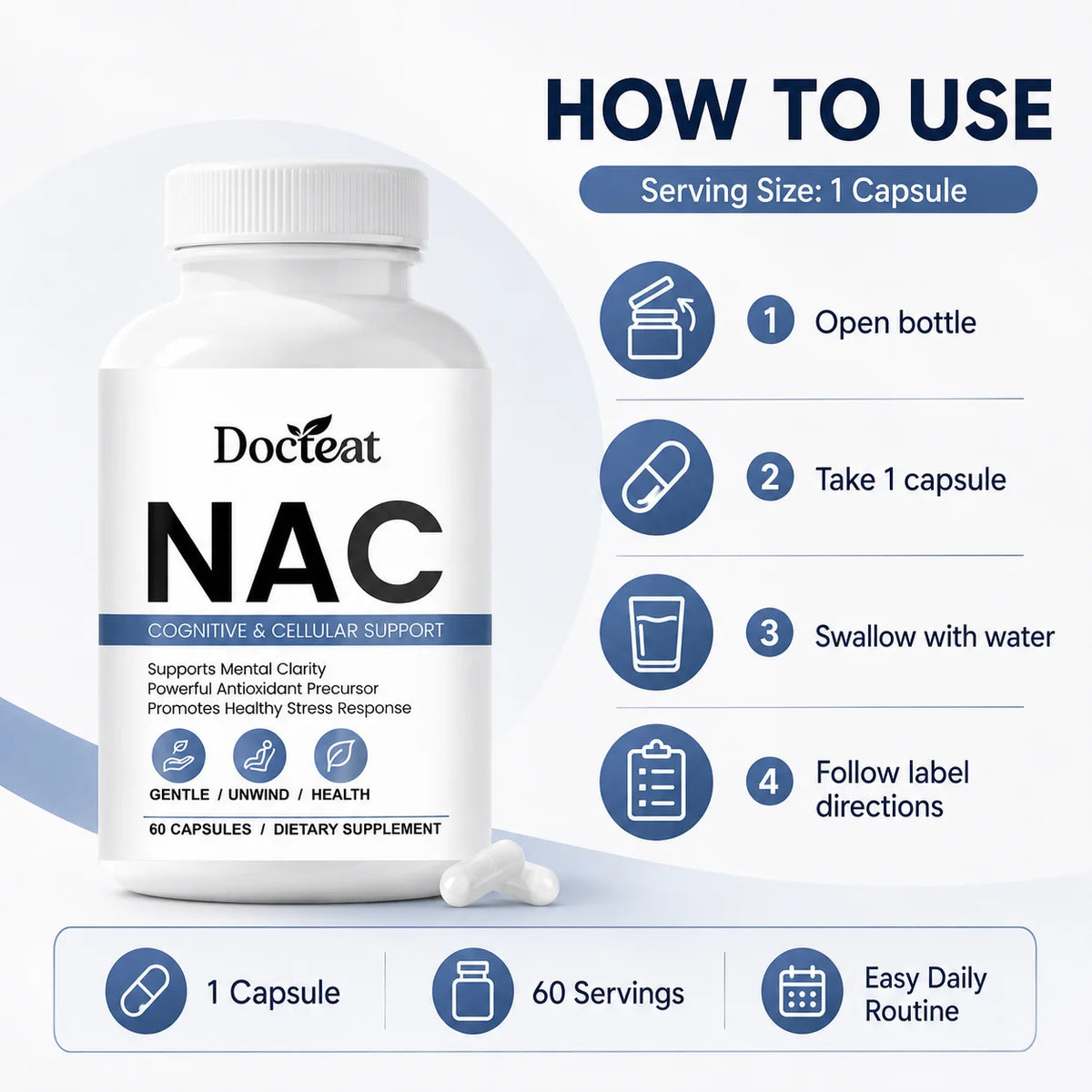 Docteat NAC Capsules – Antioxidant Blend with CoQ10 & Zinc Dietary Supplement Qst