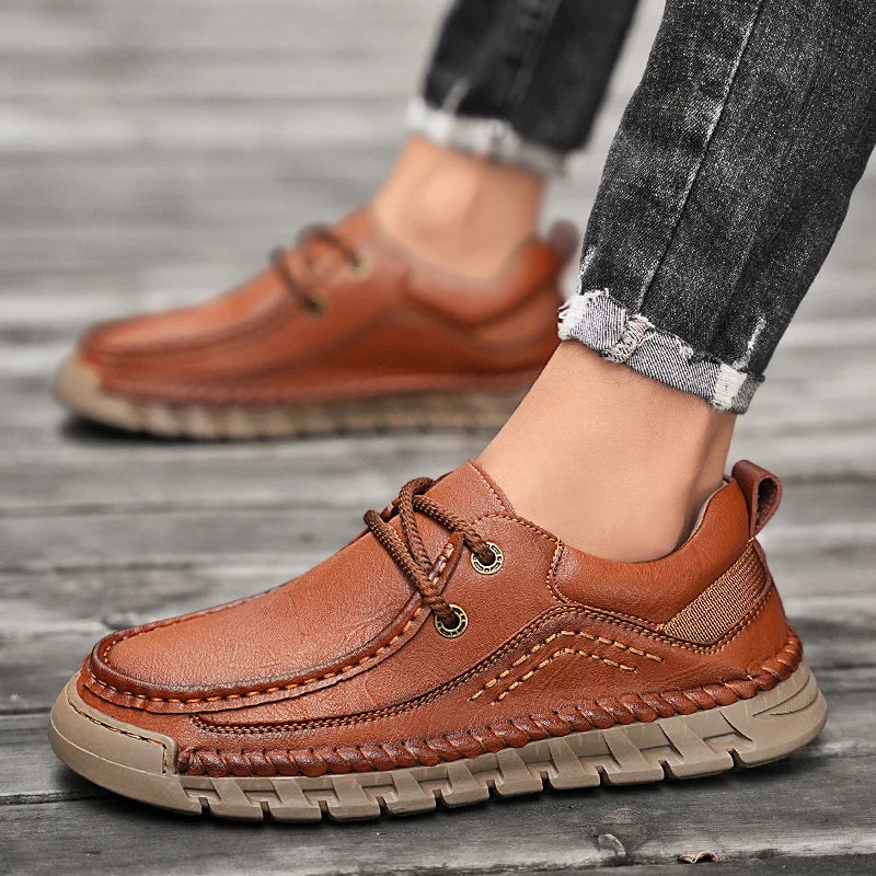 SENLONGBAO Men's Handmade Split Leather Loafers | Casual Flat Men's Leather Loafers Qst
