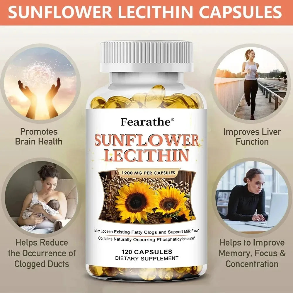Sunflower Lecithin 120 Softgels – Non-GMO & Gluten Free Lecithin Supplement Qst