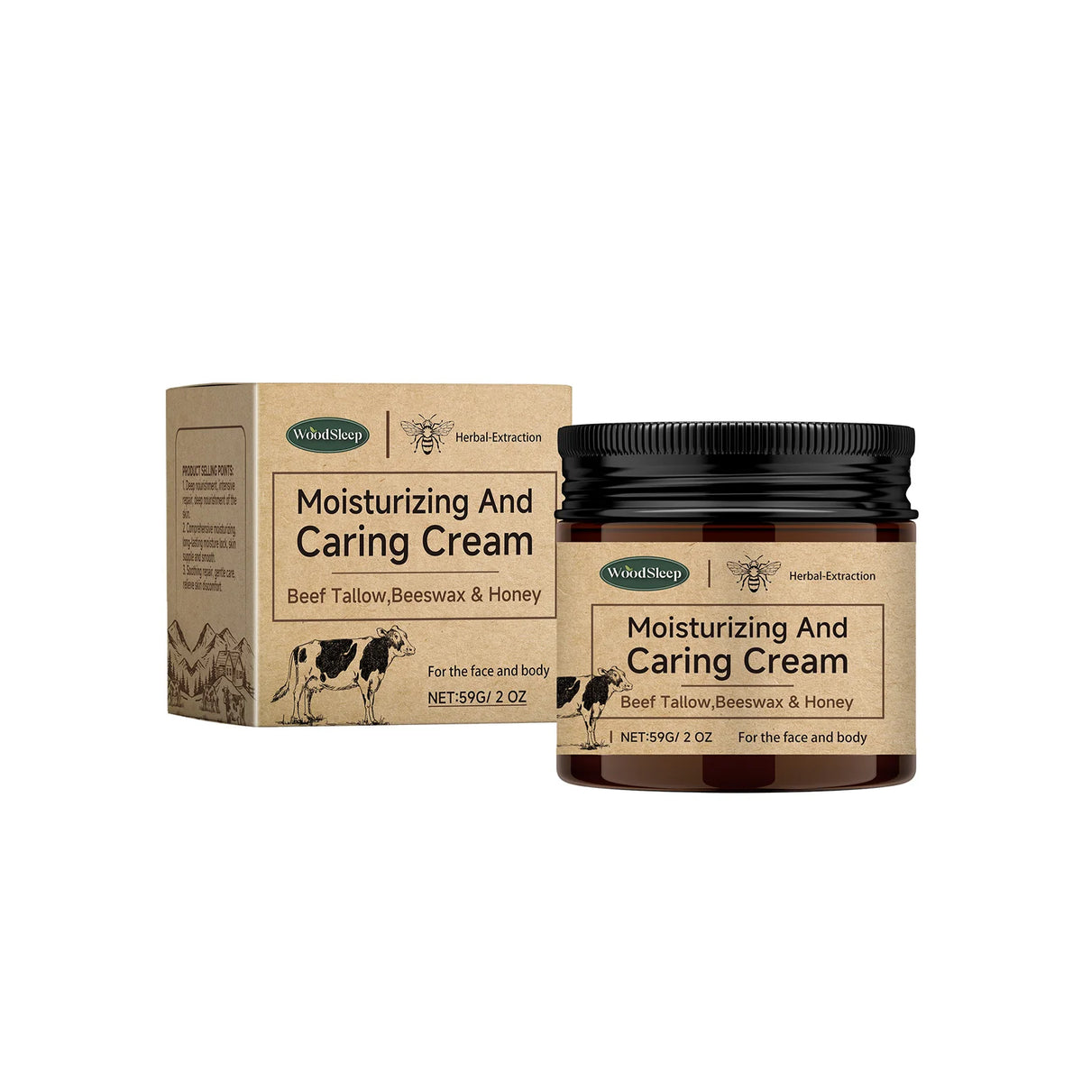 Woodsleep Beef Tallow Honey Beeswax Deep Moisture Body Cream Body Moisturizer Cream Qst 59g Boxed