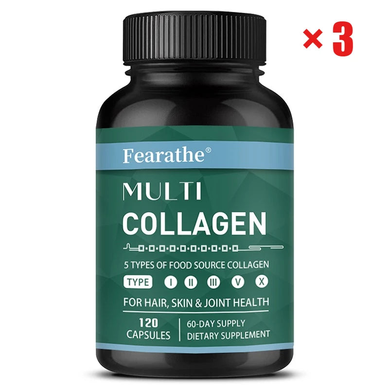 VITALXTRA Multi Collagen Capsules – 5 Types I II III V X Collagen Supplement Qst 120 count-3 bottle