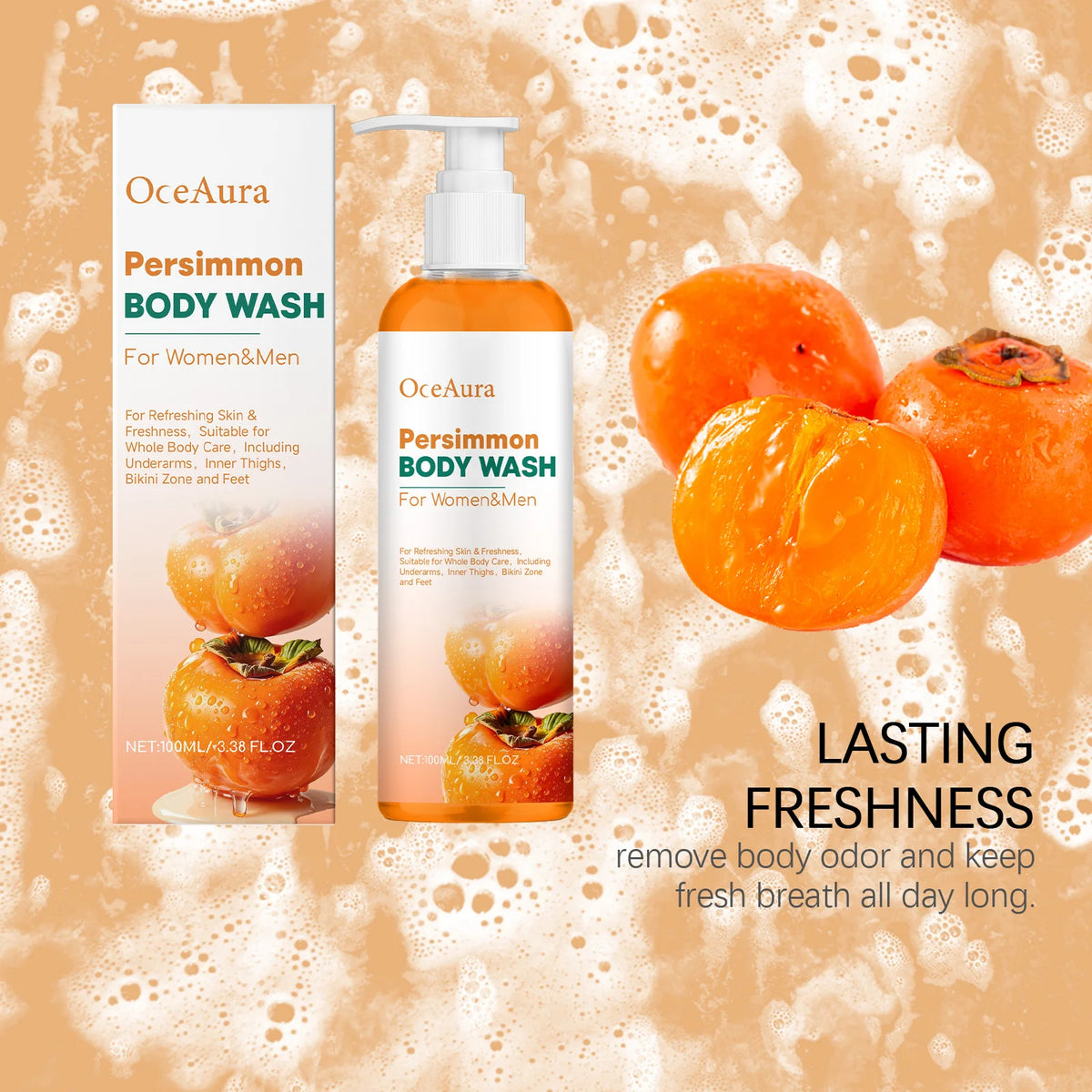 OceAura Persimmon Body Wash 100ml – Aloe Vera Shower Gel Body Wash Shower Gel Qst