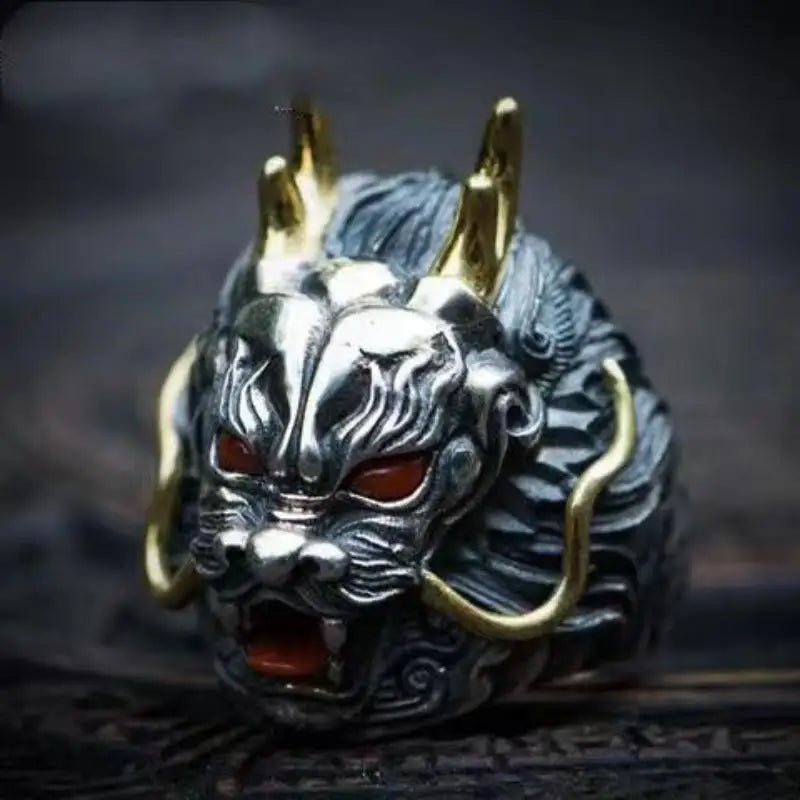 Men's Retro Dragon Adjustable Ring | Zinc Alloy Statement Band Men's Fashion Ring Qme