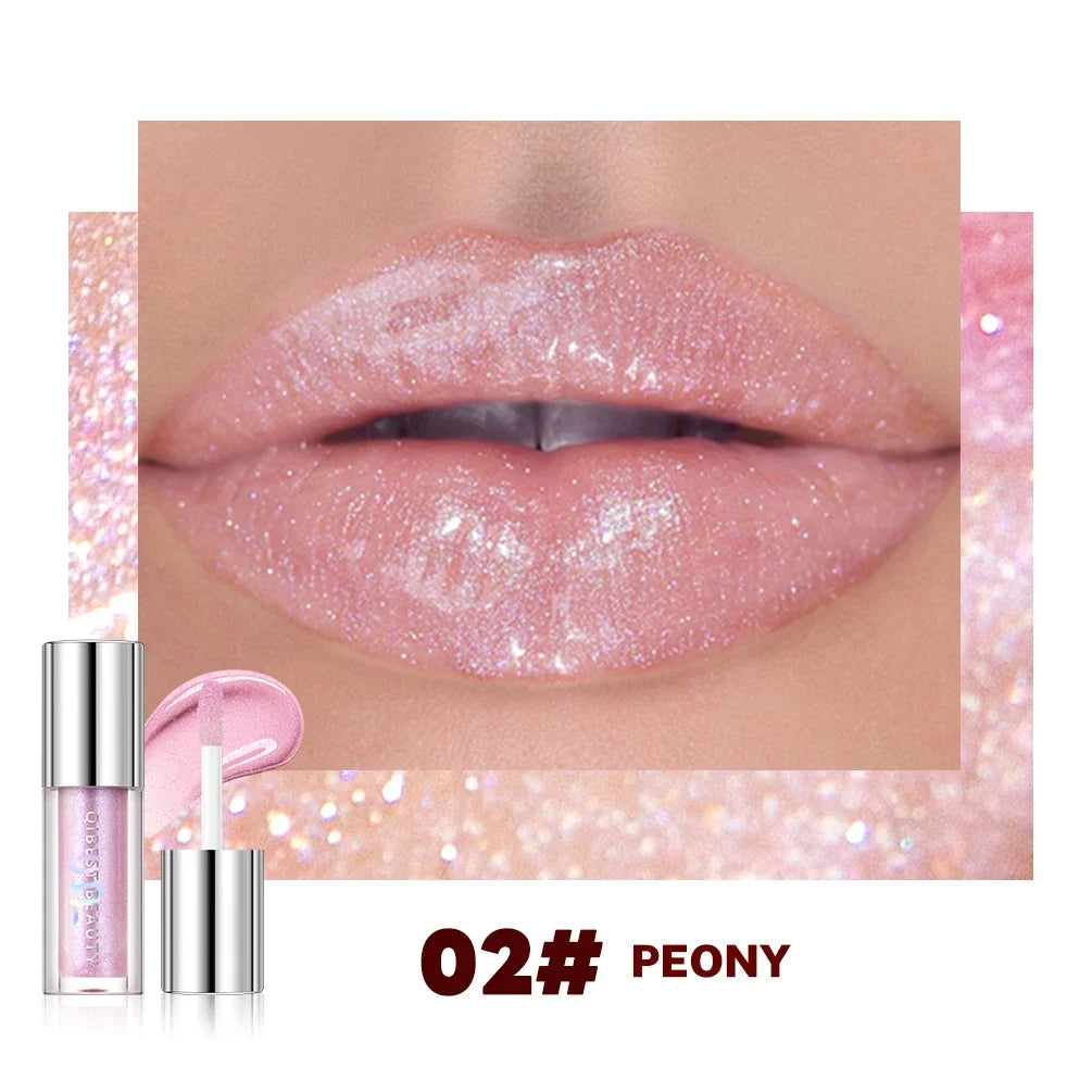 Qibest 8-Color Diamond Shimmer Glitter Lip Gloss | Moisturizing Glitter Lip Gloss Qme