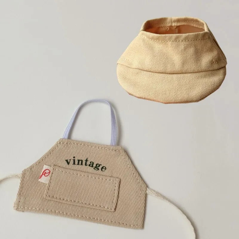 Vintage Baseball Cap & Apron Set for 17cm Dolls | Cute Accessories Doll Clothing Set Qme Dark Khaki