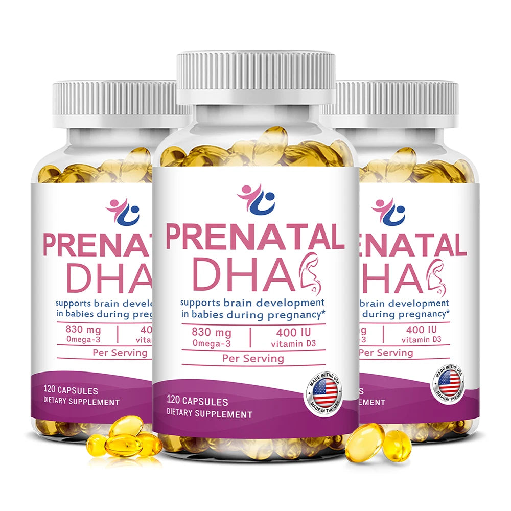 Prenatal Omega-3 DHA EPA & Vitamin D3 Capsules | Fearathe Prenatal Supplement Qst 120 count-3 bottle