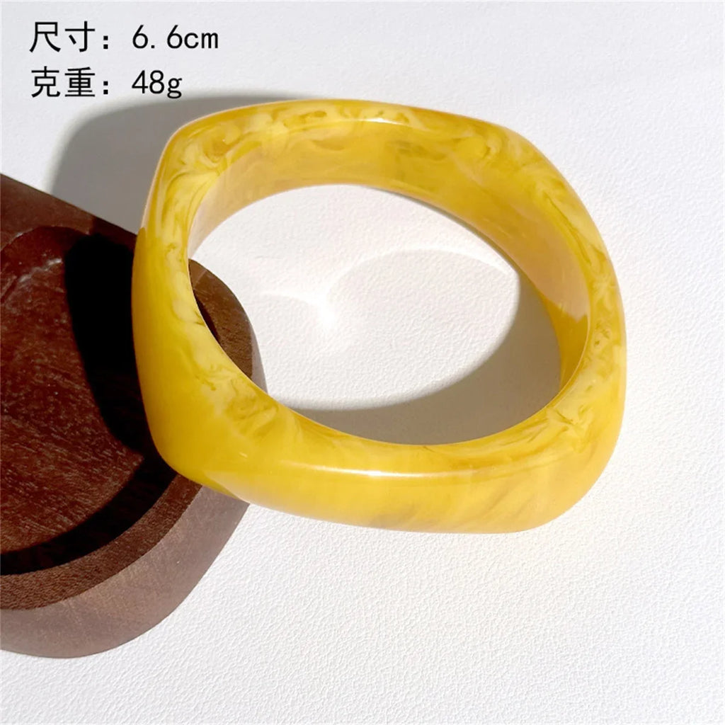 Vintage Wide Geometric Resin Bangle | Khaki & Brown Cuff Resin Cuff Bangle Qme huang 62mm