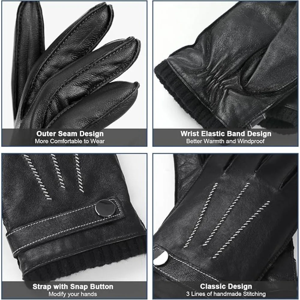 Men's PU Leather Winter Gloves – Touchscreen Waterproof Driving Winter Driving Gloves Qme