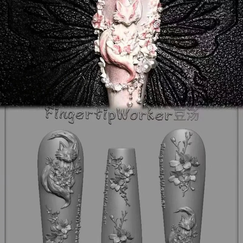 3D Silicone Nail Art Mold – Flower & Fox DIY Carving Tool Nail Art Mold Qst