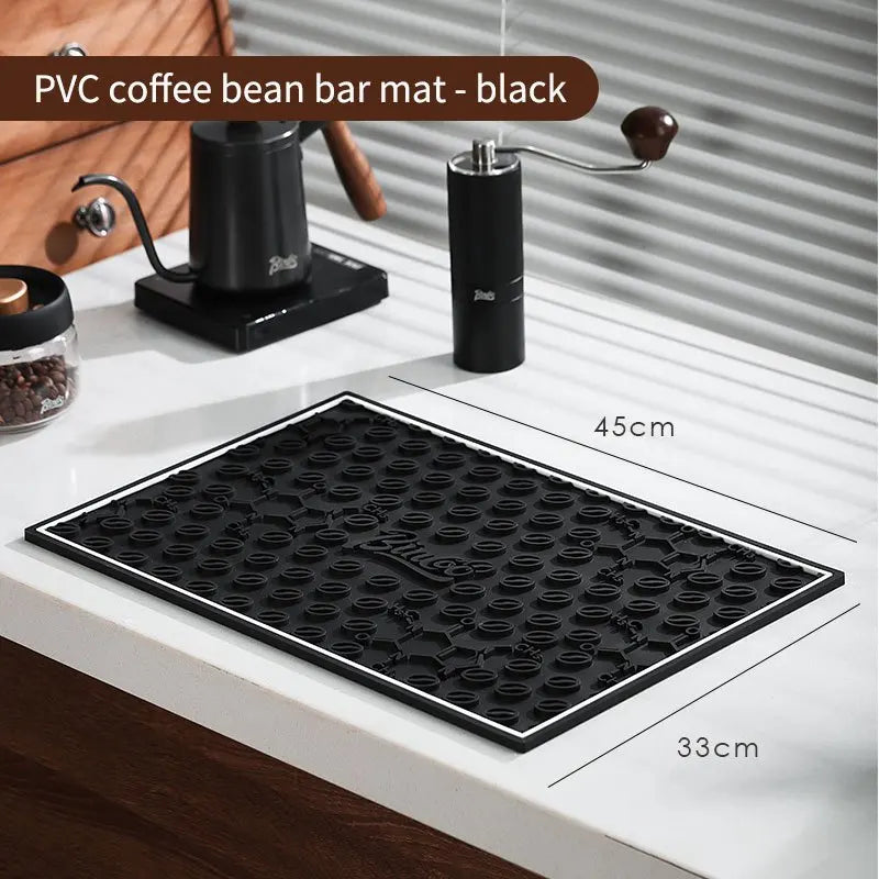 Bincoo PVC Coffee Bar Mat – Tamping & Non-Slip Drip Pad Coffee Bar Mat Qst Black