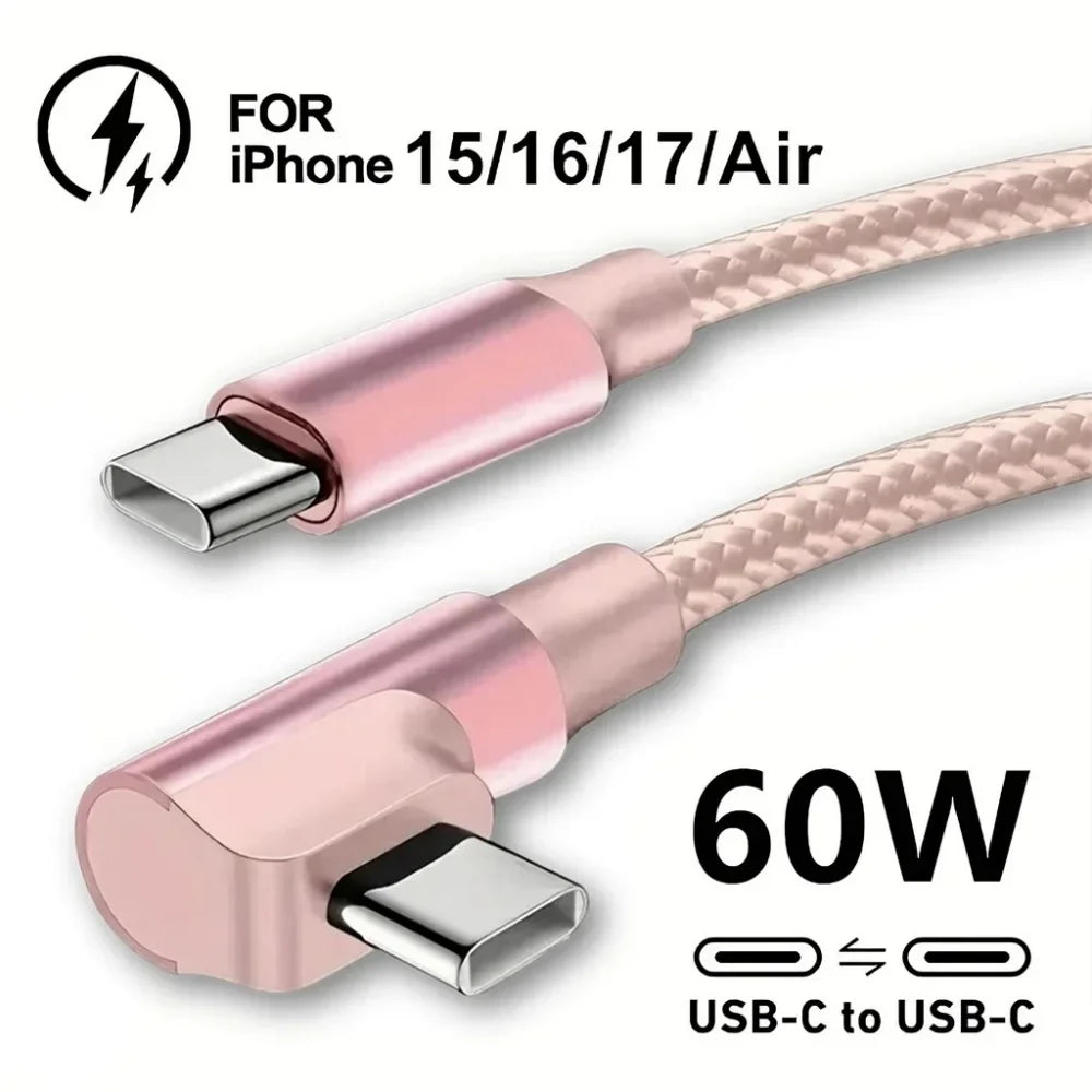 60W 90° USB-C Fast Charging Cable – iPhone 17 16 15 & More USB-C Charging Cable Qme