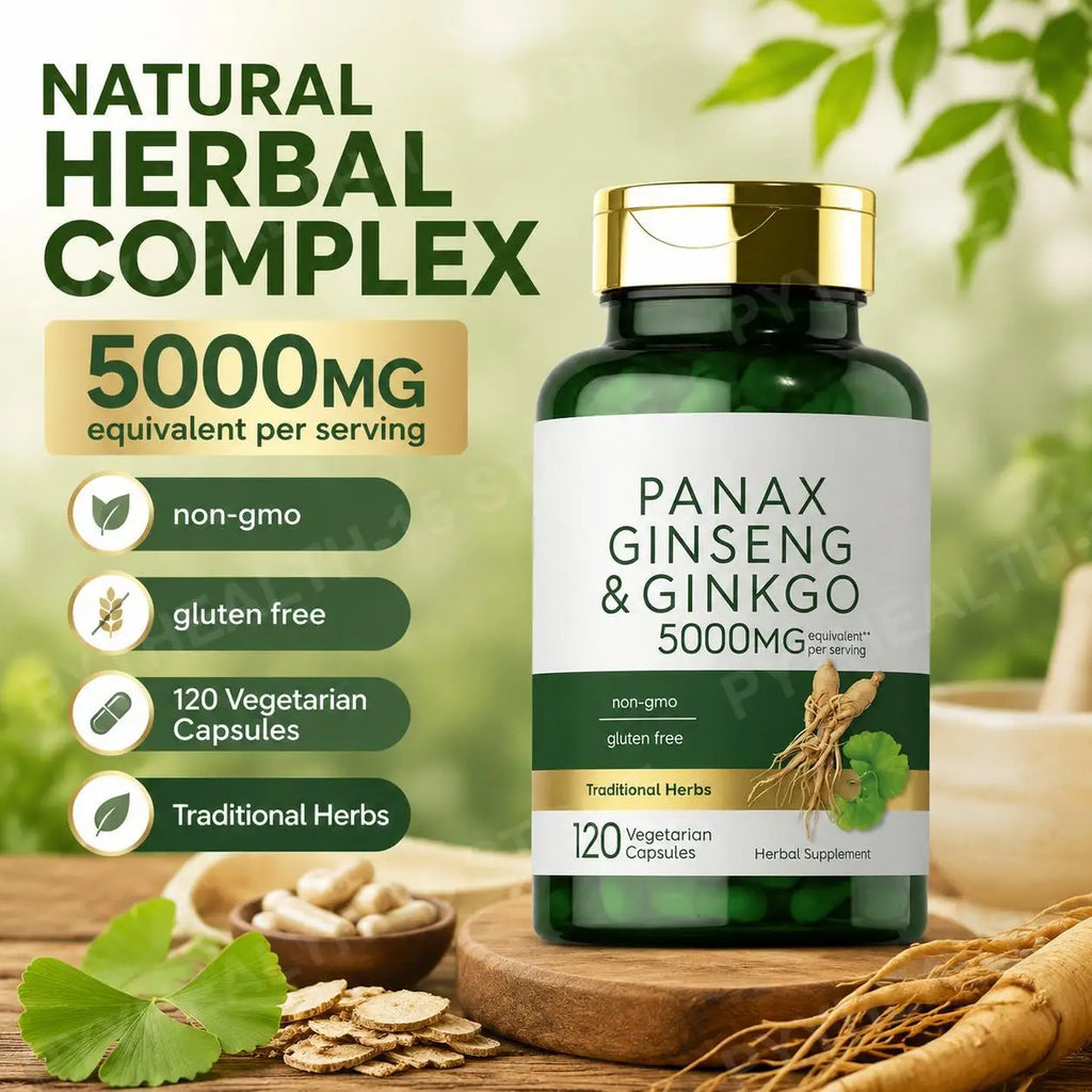 Panax Ginseng & Ginkgo Biloba 5000mg | 120 Veg Capsules Herbal Supplement Qst