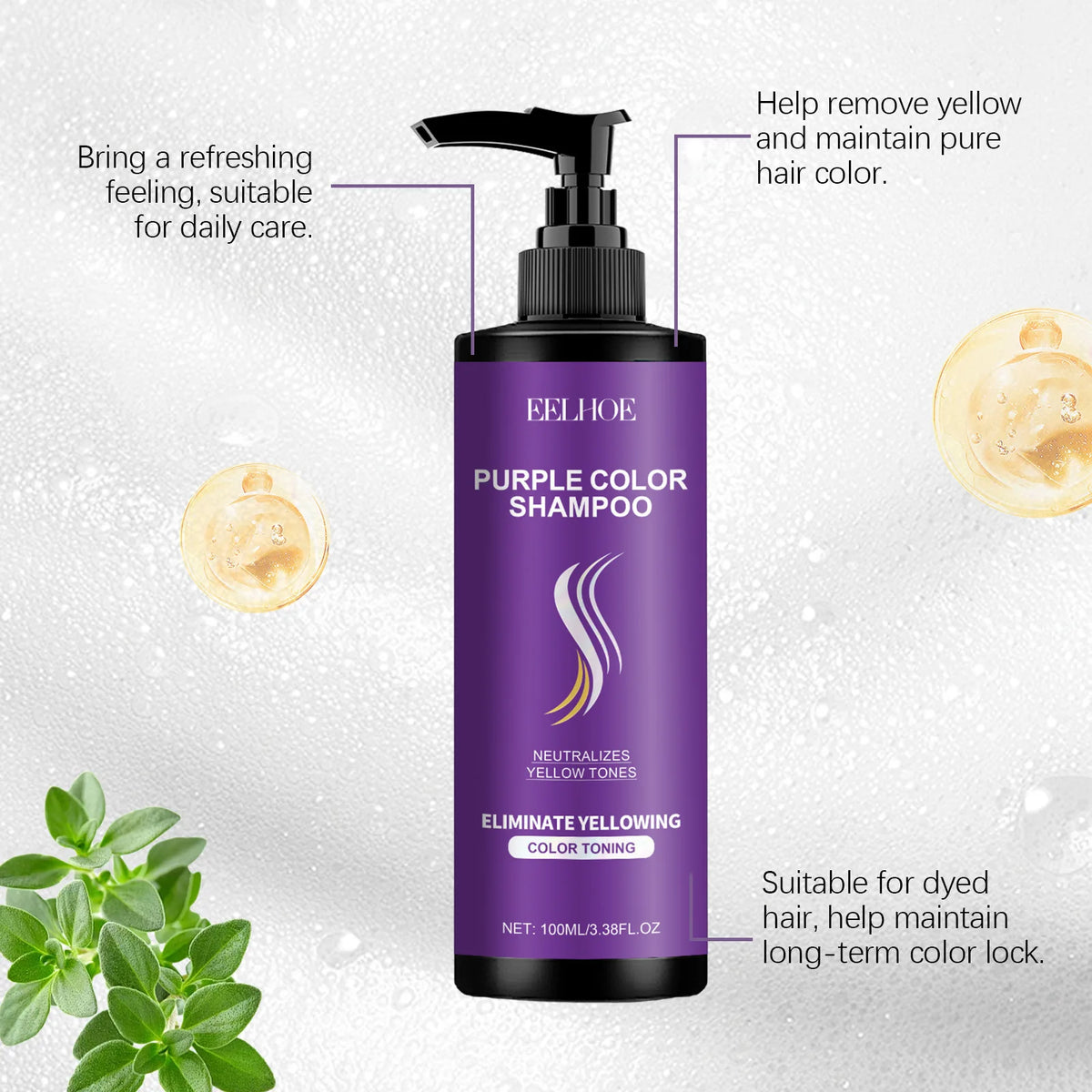 EELHOE Purple Shampoo – Blonde & Gray Color Fix 100ml Toning Shampoo Qst