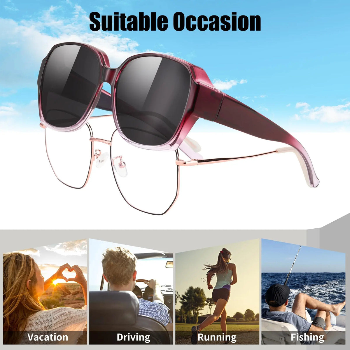 VOPHA T01 Fit Over Sunglasses UV400 – Square Driving Shades Fit Over Sunglasses Qst