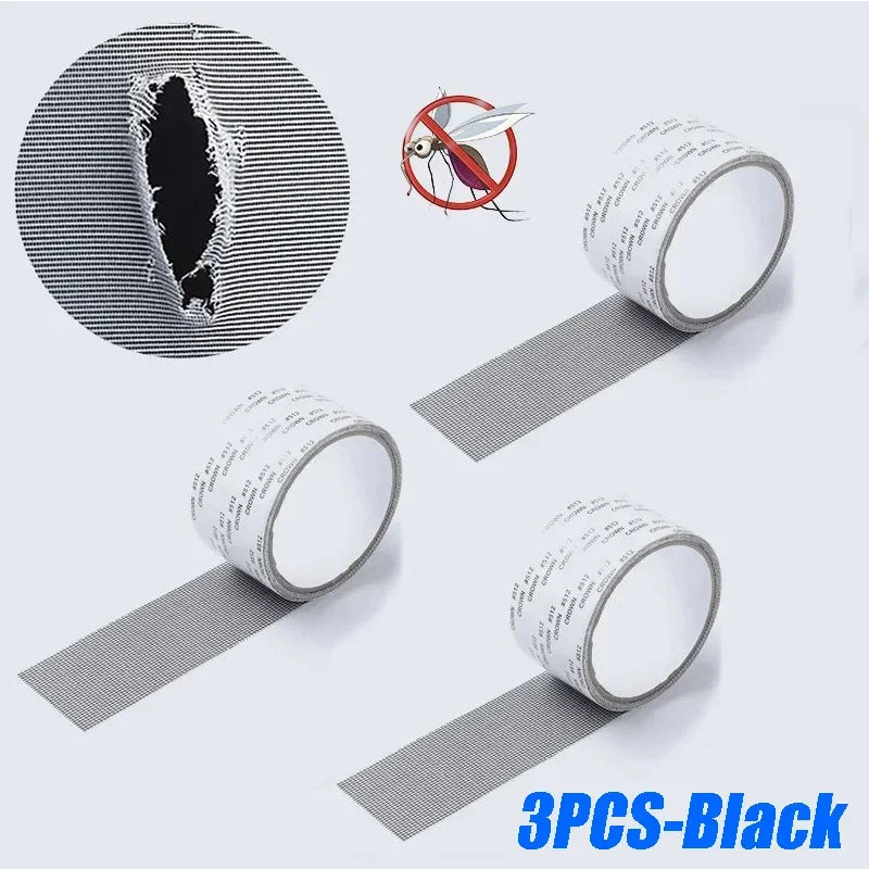 Waterproof Window Screen Repair Tape – Self-Adhesive Mesh Patch Screen Repair Tape Qme 3PCS-BLACK