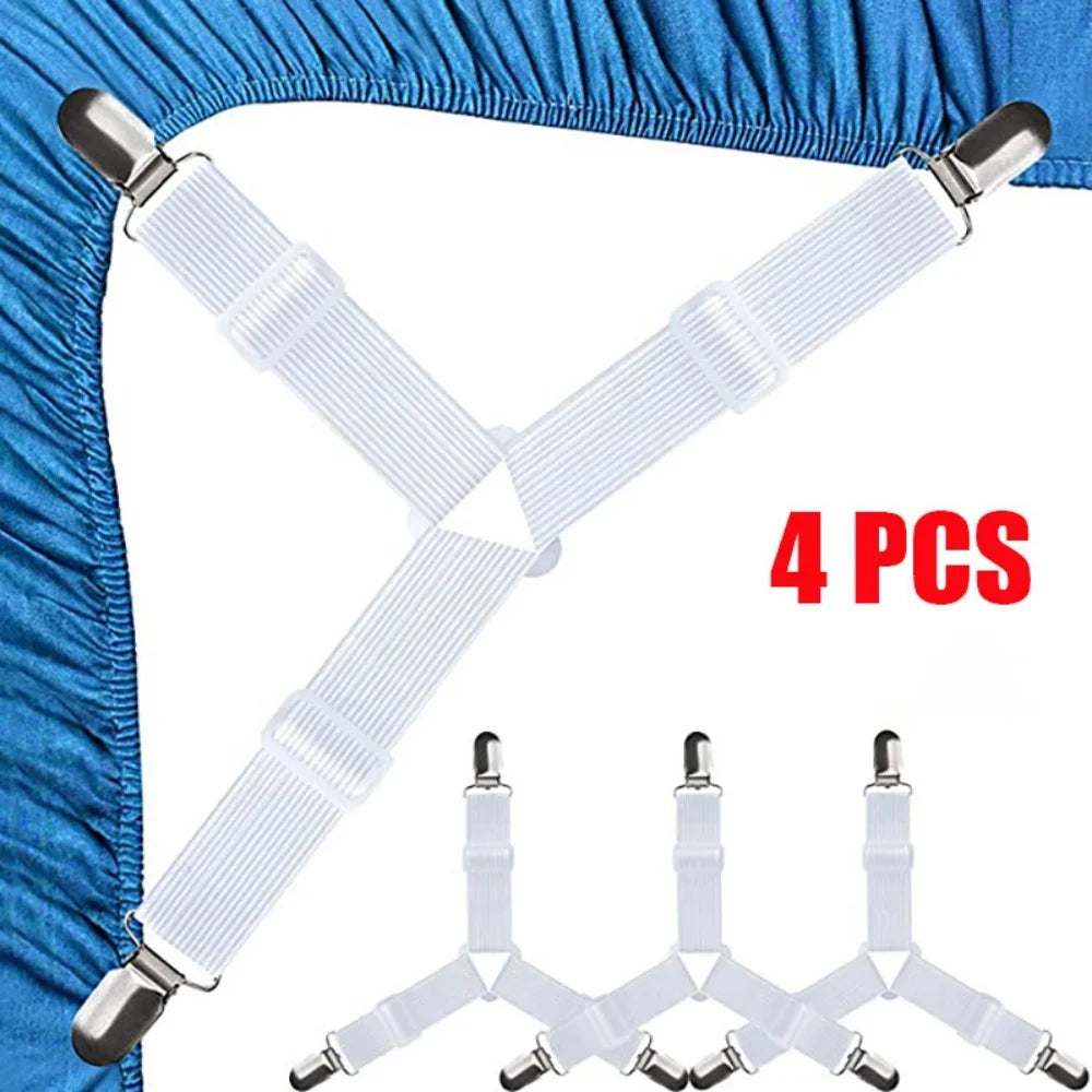 Triangle Bed Sheet Holders – Adjustable Elastic Clips 4PCS Bed Sheet Holders Qme 4pcs White