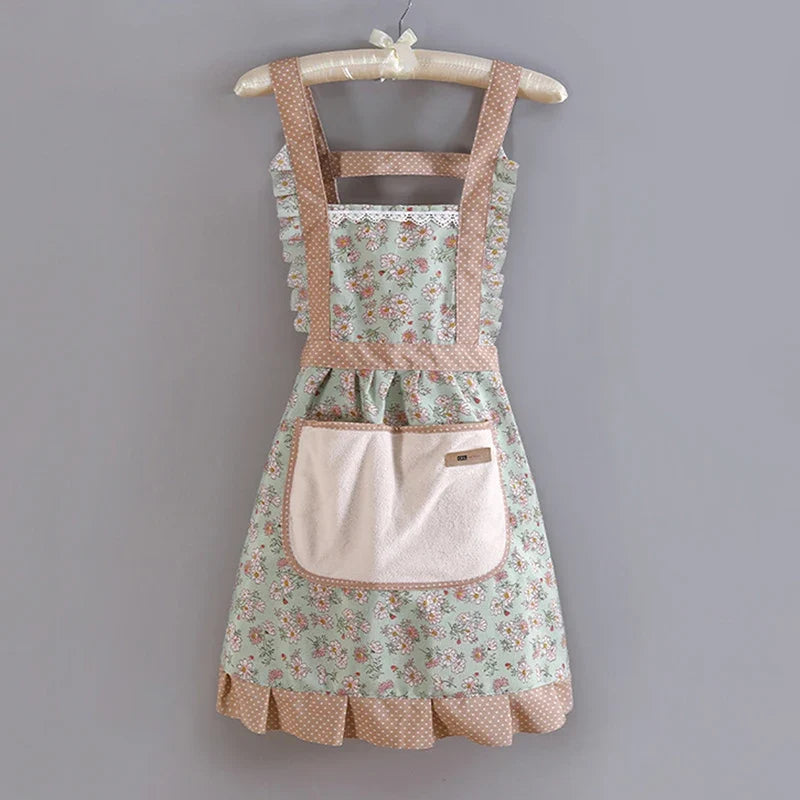 Canvas Floral Cotton Apron – Stain Resistant & Scrubable Kitchen Apron Qme Green