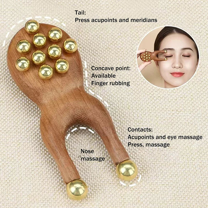 Wooden Nose Gua Sha Tool – Sandalwood & Brass Bead Massager Gua Sha Massager Qst