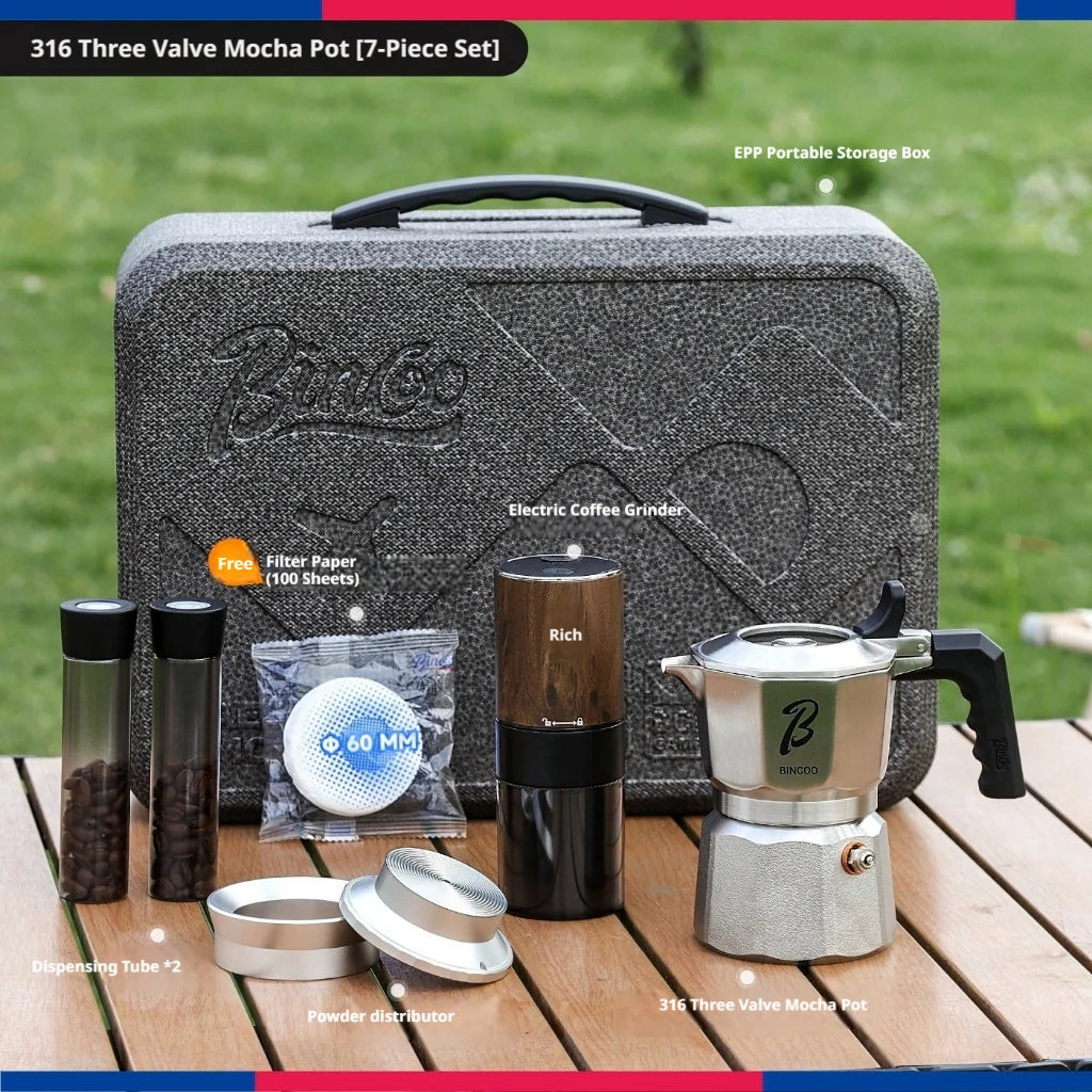 316SS Moka Pot Set with Grinder & 3-Valve Stovetop Espresso Maker Moka Pot Set Qst 02 Style-C