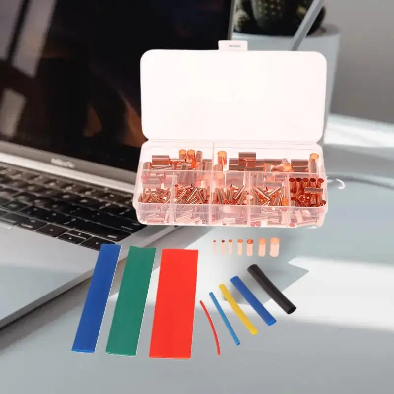 414-Pc Non-Insulated Copper Butt Terminal Assortment Kit Crimp Terminal Kit Qme