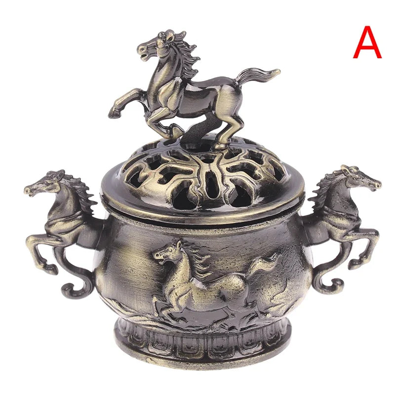 Vintage Alloy Hollow Lotus Incense Burner | Lucky Horse Censer Incense Burner Qme A