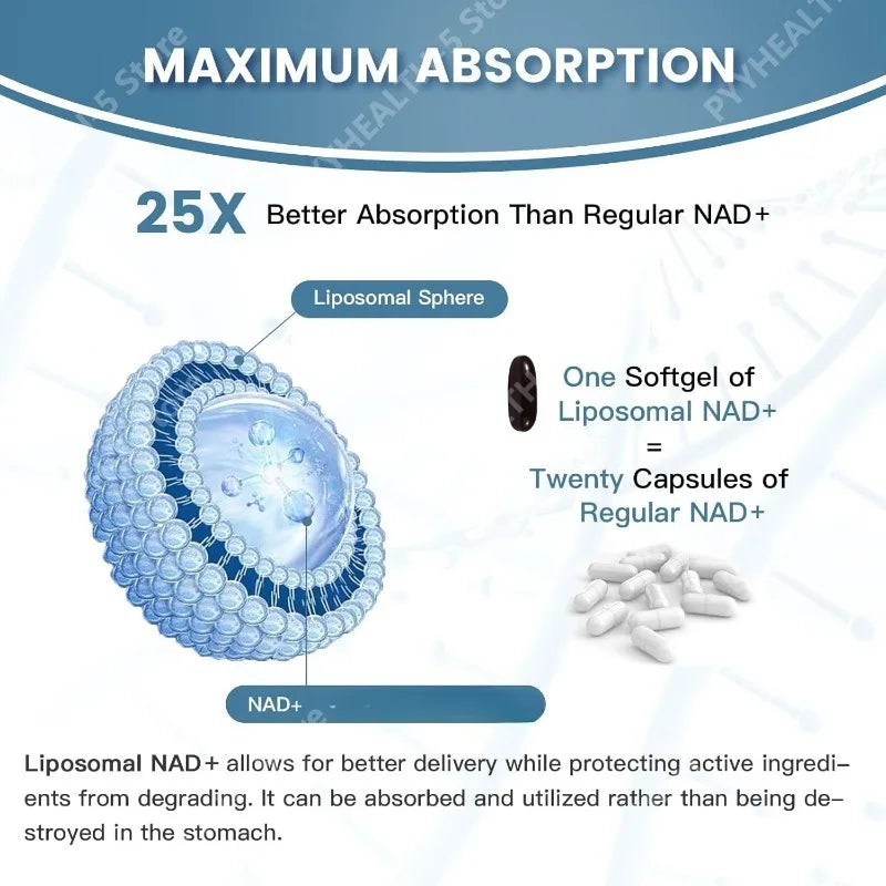 Liposomal NAD+ Supplement 60 Softgels – NMN Alternative NAD+ Supplement Qst